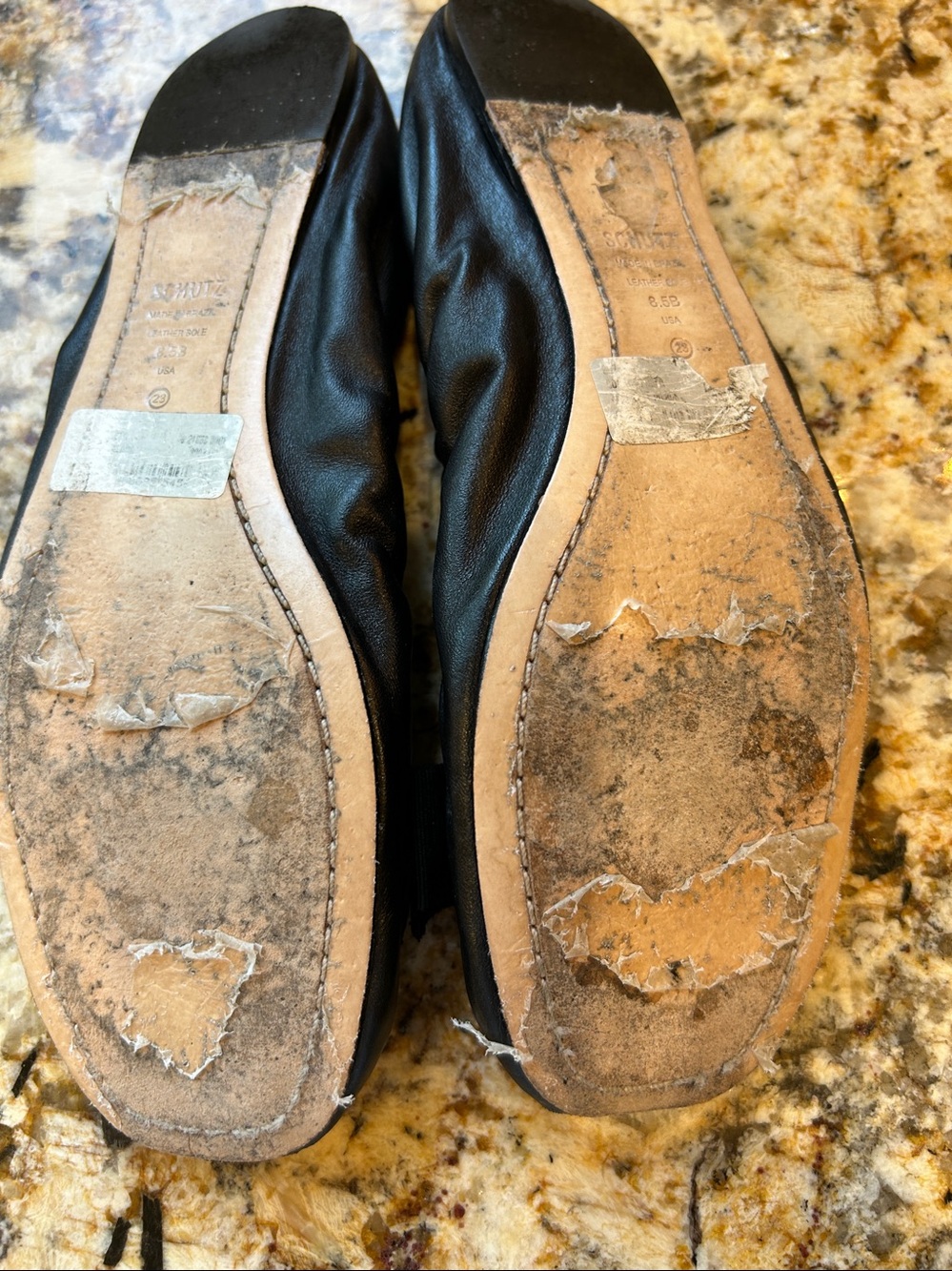 SCHUTZ Black Leather Bow Ballet Flats with Gold Insole 8.5B - Picture 3 of 5